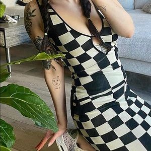 Checkered Knit Body Dress